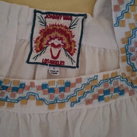 Johnny Was Martine Wander White Linen Top Boho Embroidered Women's size Large - Picture 11 of 12